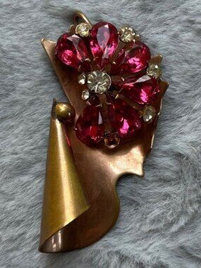 VINTAGE HARRY ISKIN Gold Tone & Rhinestone Brooch
